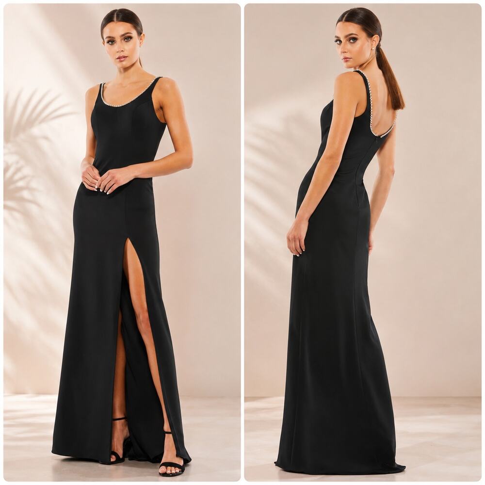 Mac Duggal 26583 Black Sleeveless Crystal Scoop Column Gown Maxi Dress Stones 2